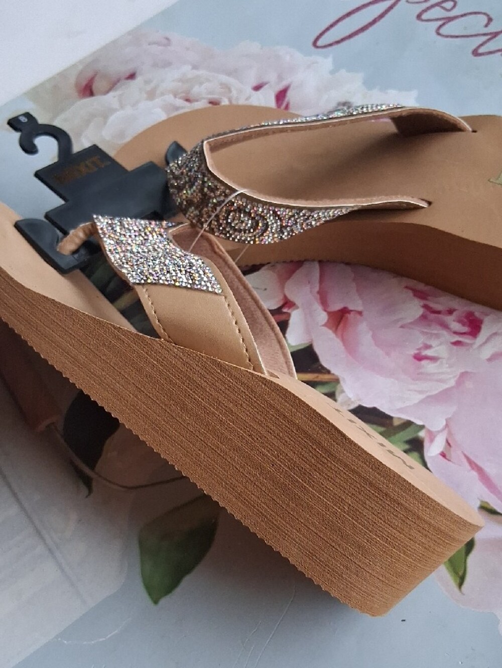 Mixit Tan Bling Rhinestone Wedge Sandals - Picture 3 of 5